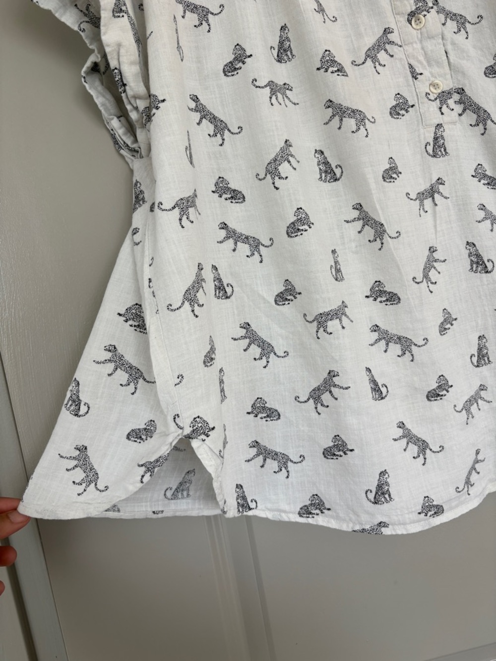Lane Bryant White Short Sleeve Button-Front Shirt with Grey Leopard Motif - Picture 6 of 8